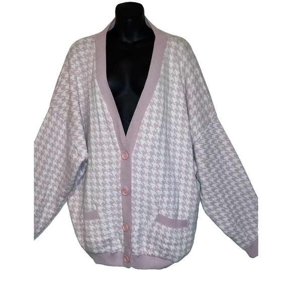Pink & White Houndstooth Cardigan Sweater BOOHOO Geometric Plus Size 20 NWT - Picture 2 of 13